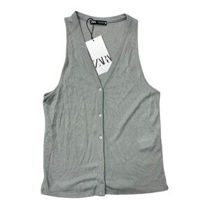 Zara Light Gray Button Down Sleeveless Top